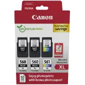 Canon Inktcartridge PG-560 + PG-560 + PG-561 photo value pack (PG-560XL) Zwart + 3 kleuren Multipack