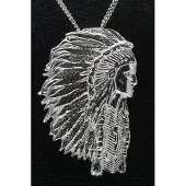 MOOYE ® - Collectie Zilveren Indiaan met tooi ketting hanger - groot
