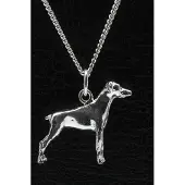 MOOYE ® - Collectie Zilveren Dobermann oren ongecoupeerd ketting hanger - groot