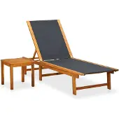 vidaXL Ligbed met tafel massief acaciahout en textileen