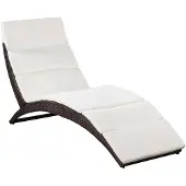 vidaXL Ligbed inklapbaar met kussen poly rattan bruin