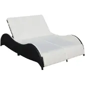 vidaXL Ligbed tweepersoons met kussen poly rattan zwart
