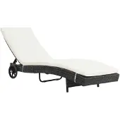 vidaXL Ligbed met wielen en kussen poly rattan zwart