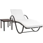 vidaXL Ligbed met kussen en tafel poly rattan bruin