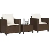 vidaXL 3-delige Bistroset met kussens poly rattan bruin