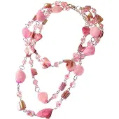 Boodz 3 Laags Ketting met Steentjes en Schelpjes Roze