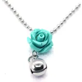Heaven Eleven Kinderketting rvs ballchain turkoois koraal roosje 50cm