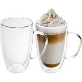 Intirilife 2x dubbelwandig thermoglas set in 400 - 500ml - koffiemok geïsoleerd latte macchiato theeglas koffieglas