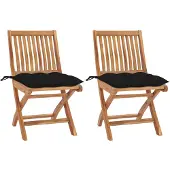 vidaXL Tuinstoelen 2 st met zwarte kussens massief teakhout
