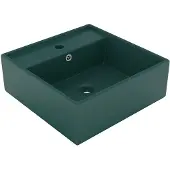 vidaXL Wastafel met overloop vierkant 41x41cm keramiek mat donkergroen