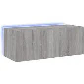 DKD Home Decor Tv-wandmeubel met LED-verlichting 80x35x31 cm grijs sonoma