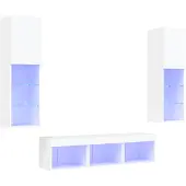 vidaXL 5-delige Tv-wandmeubelset met LED-verlichting bewerkt hout wit