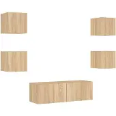 vidaXL 5-delige Tv-wandmeubelset met LED-verlichting sonoma eikenkleur