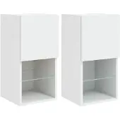 DKD Home Decor TV-kastjes met LED-verlichting, 2 stuks, wit, 30,5 x 30 x 60 cm