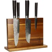 Shinrai Japan - Messenset met Blok - 5 delig - Koksmes - Mes - Hammered BR Damascus - Dubbelzijdige Messenhouder