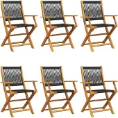 vidaXL Tuinstoelen 6 st inklapbaar massief acaciahout zwart