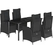 vidaXL 5-delige Tuinset met kussens poly rattan zwart