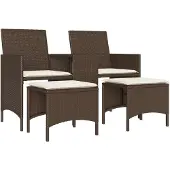 vidaXL Tuinbank 2-zits met tafel en voetenbanken poly rattan bruin