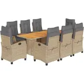 vidaXL 9-delige Tuinset met kussens poly rattan gemengd beige