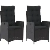 vidaXL Tuinstoelen 2 st verstelbaar met kussens poly rattan zwart