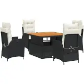 vidaXL 5-delige Tuinset met kussens poly rattan zwart