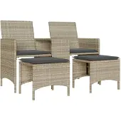 vidaXL Tuinbank 2-zits tafel en voetenbanken poly rattan lichtgrijs