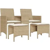 vidaXL Tuinbank 2-zits met tafel en voetenbanken poly rattan beige