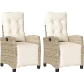 vidaXL Tuinstoelen 2 st verstelbaar met voetensteun poly rattan beige