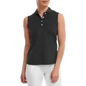 Footjoy Mouwloze Dames Polo Mesch Back Lisle Zwart