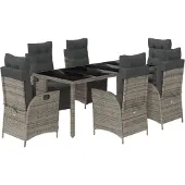 vidaXL 7-delige tuinset met kussens, grijs, polyrotan