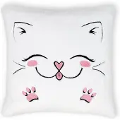WP Merchandise Kussen Kat - Kawaii - Schattig Poesje Sierkussen 33 cm Wit