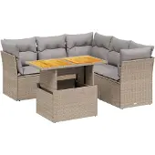 vidaXL 5-delige Loungeset met kussens poly rattan beige