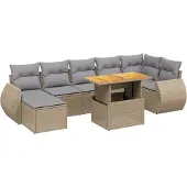 vidaXL 8-delige Loungeset met kussens poly rattan beige