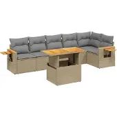 vidaXL 7-delige Loungeset met kussens poly rattan beige