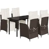 vidaXL 5-delige Tuinset met kussens poly rattan bruin
