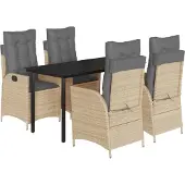 vidaXL 5-delige tuinset met kussens, beige, polyrotan