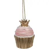 Clayre & Eef Kersthanger Cupcake Ø 4x6 cm Roze Kunststof Kerstboomversiering Roze Kerstboomversiering