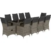vidaXL 11-delige Bistroset met kussens poly rattan grijs