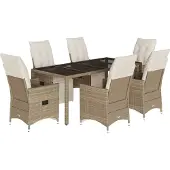 vidaXL 7-delige Bistroset met kussens poly rattan beige