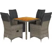 vidaXL 5-delige tuin-bistroset met kussens, grijs, polyrotan