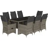 vidaXL 9-delige Bistroset met kussens poly rattan grijs