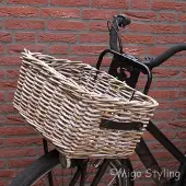 Migo Styling Fietsmand-45x35xH25-Riet-Rotan-Voor-Grijs-Leren handgrepen