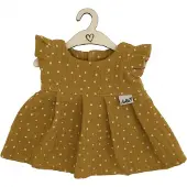 Hollie poppenjurk, modepop, okerkleurig met stippen, katoen, lente, 34 cm