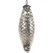 Clayre & Eef Kerstbal Ø 6x16 cm Zilverkleurig Glas Kerstboomversiering Zilverkleurig Kerstboomversiering