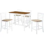 vidaXL Bartafel- en barstoelenset massief hout bruin en wit 5-delig