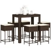 vidaXL 7-delige Tuinbarset met kussens poly rattan bruin