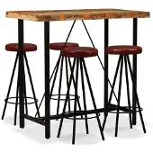 vidaXL Barset massief gerecycled hout en echt leer 5-delig