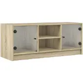 vidaXL Tv-meubel met glazen deuren 102x37x42 cm sonoma eikenkleurig
