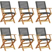 vidaXL Tuinstoelen 6 st inklapbaar poly rattan en massief hout zwart