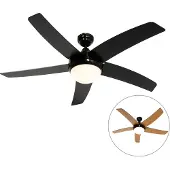 QAZQA Slimme plafondventilator zwart met houtlook 132cm incl. LED dimbaar met afstandsbediening - Cool